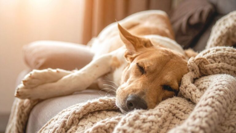 dog sleeping on couch at home
