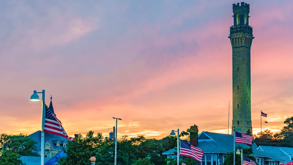 Pilgrim Monument in Provincetown, MA at sunset - Cape Cod Visitors Bucket List