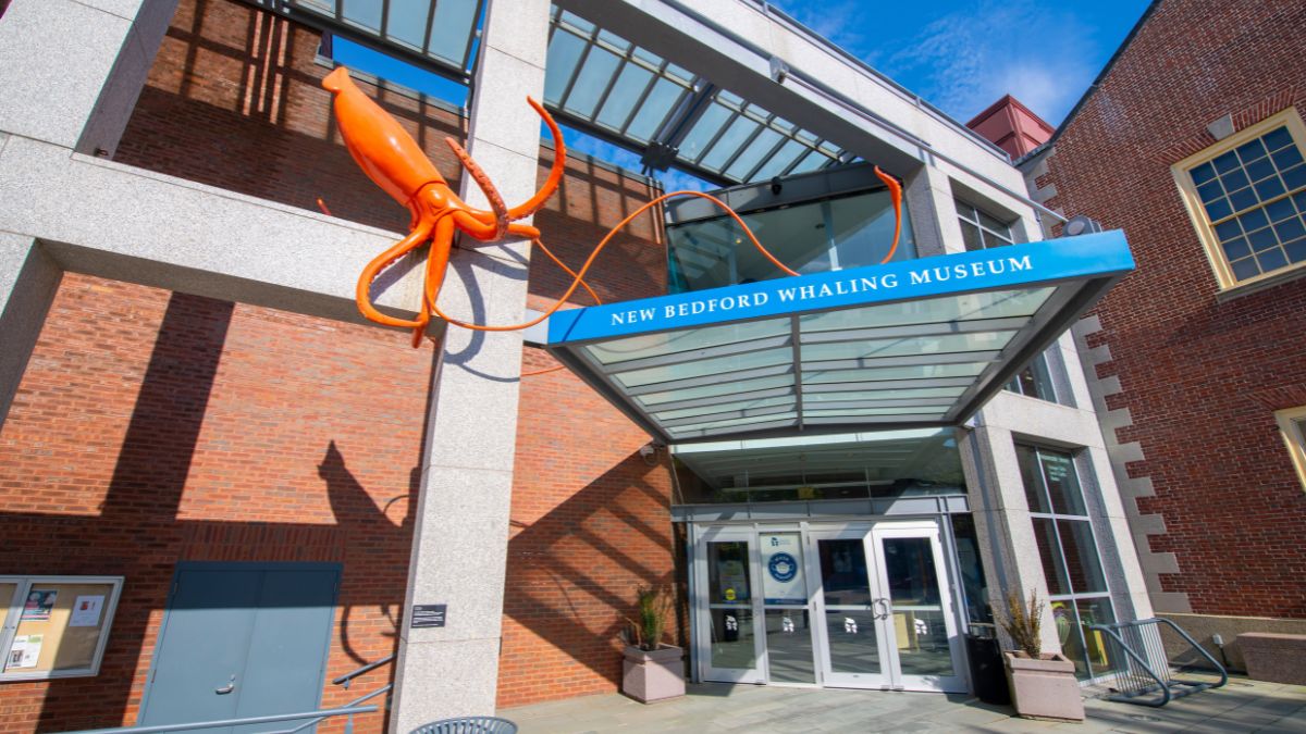 Entrance to the New Bedford Whaling Museum in New Bedford, Massachusetts