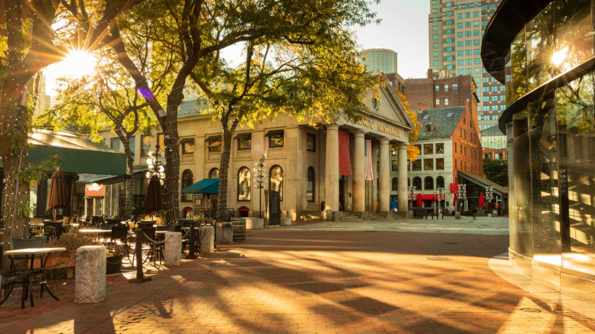 Quincy Market in Downtown Boston with outdoor seating