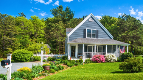 A beautiful Cape Cod home with clean landscape design