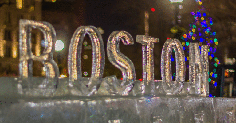 'Boston' ice sculpture at First Night Boston new Year's Eve event