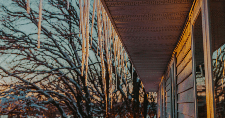 Icicles coming off of roof in winter