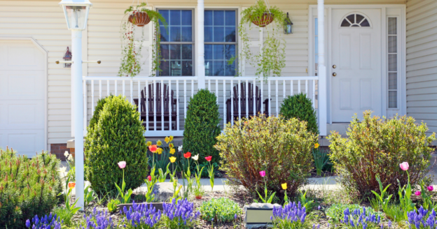 garden in front yard on sunny spring day