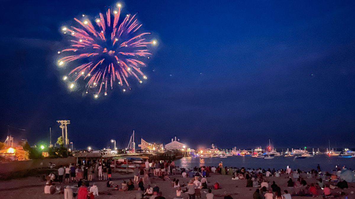 Fourth of July fireworks over Provincetown Harbor