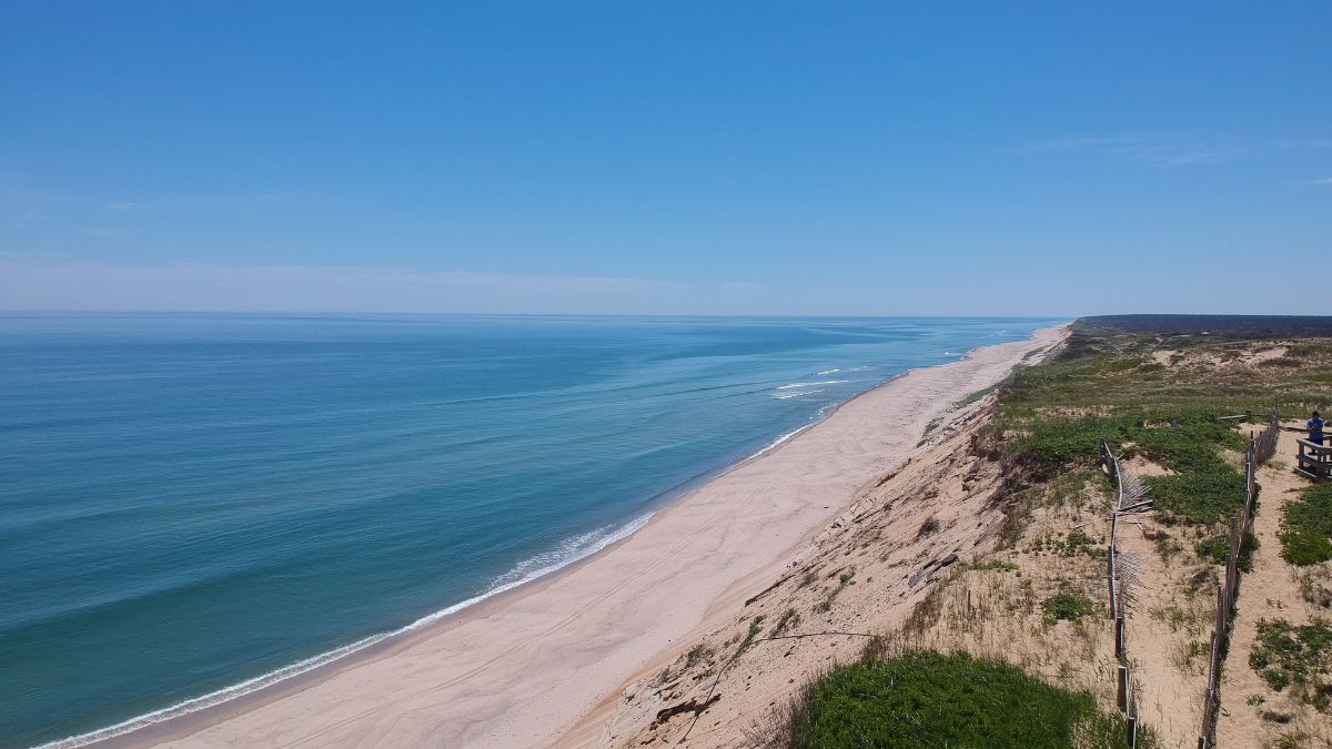 Aerial view of the beach, dunes and Atlantic shoreline on the Outer Cape