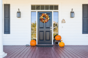 Steel Entry Door- decorated for Fall