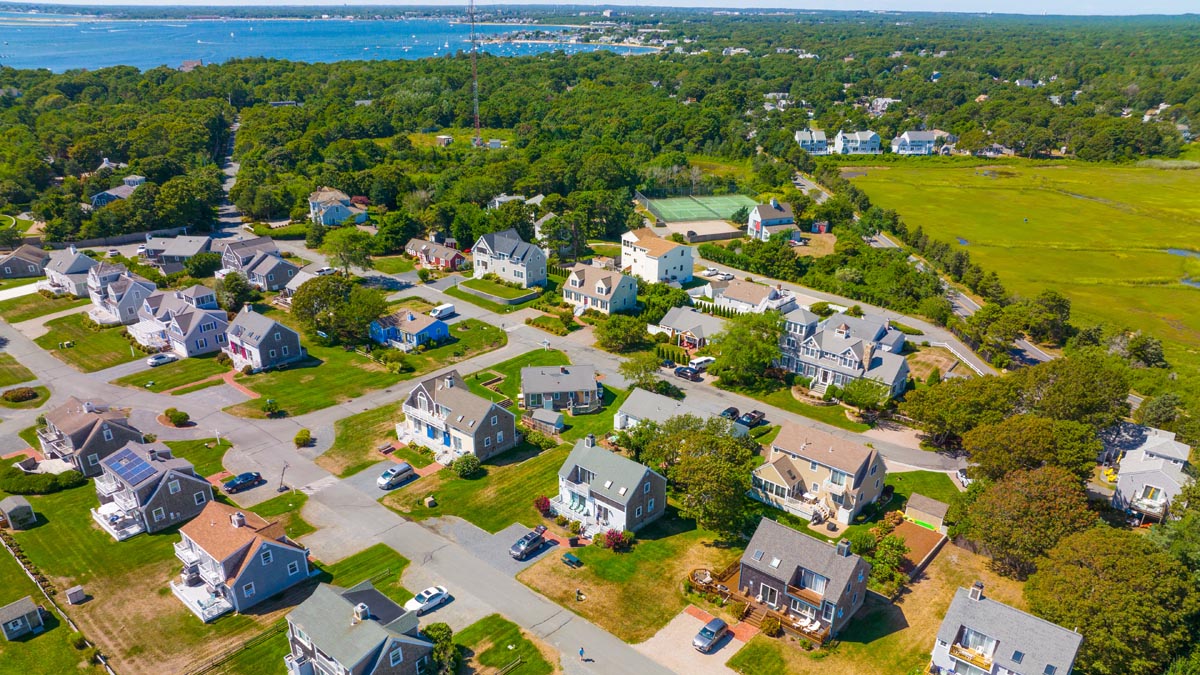 Neighborhood streetscape showing how location influences home values