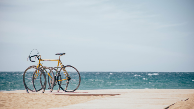 Bike parked out in front of a local cape cod beach