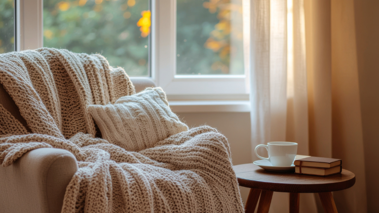 Cozy corner of home for coffee and reading