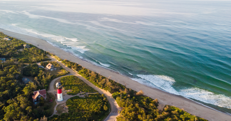 Lower Cape National Seashore walking trail: Aerial View of Nauset Beach Walk in Orleans