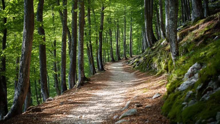 Scenic hiking trail in coastal Massachusetts