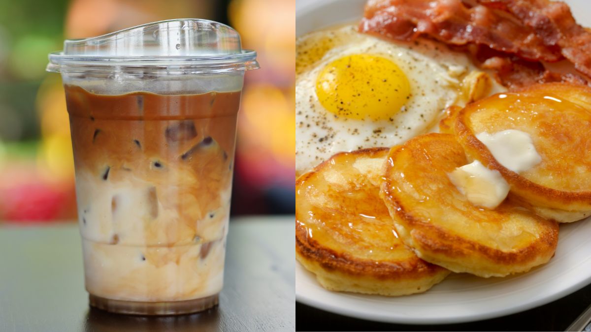 iced coffee and pancakes for brunch on Cape Cod