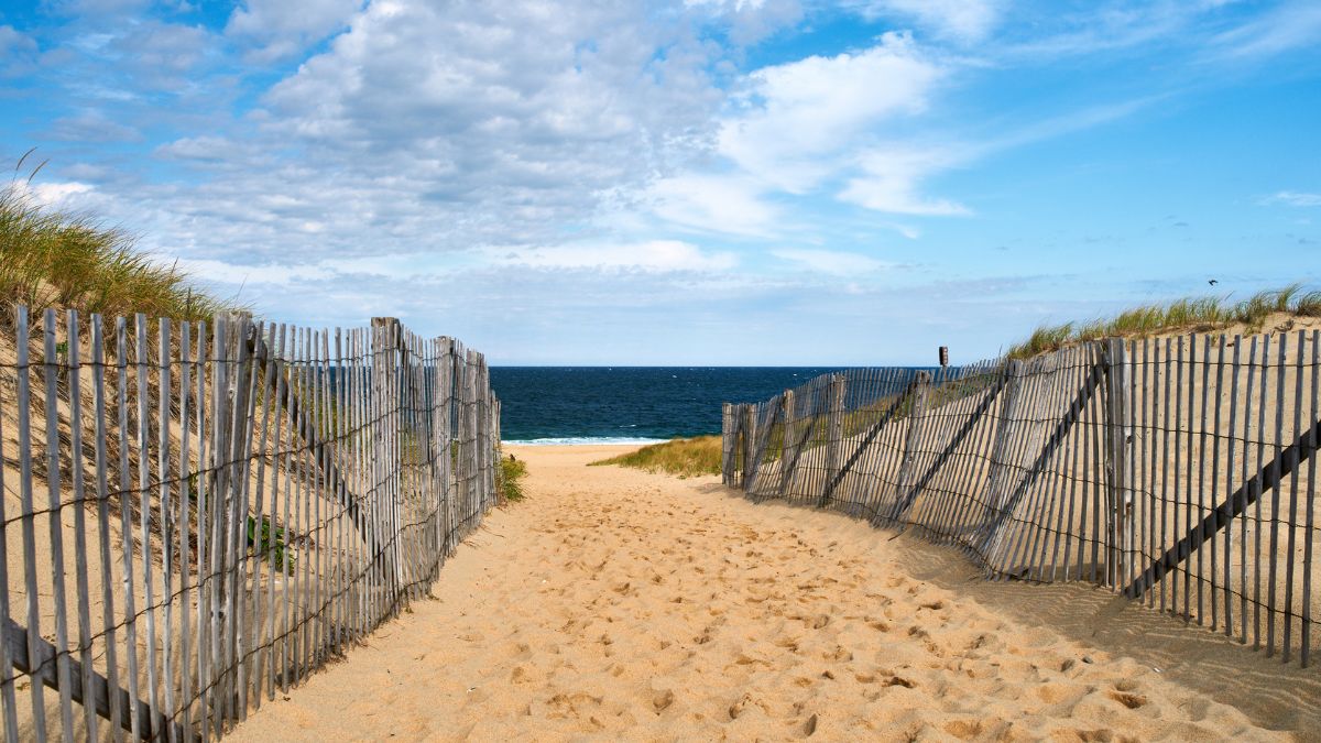 Sandy path leading to the beach at Demarest Lloyd State Park in Dartmouth, Massachusetts