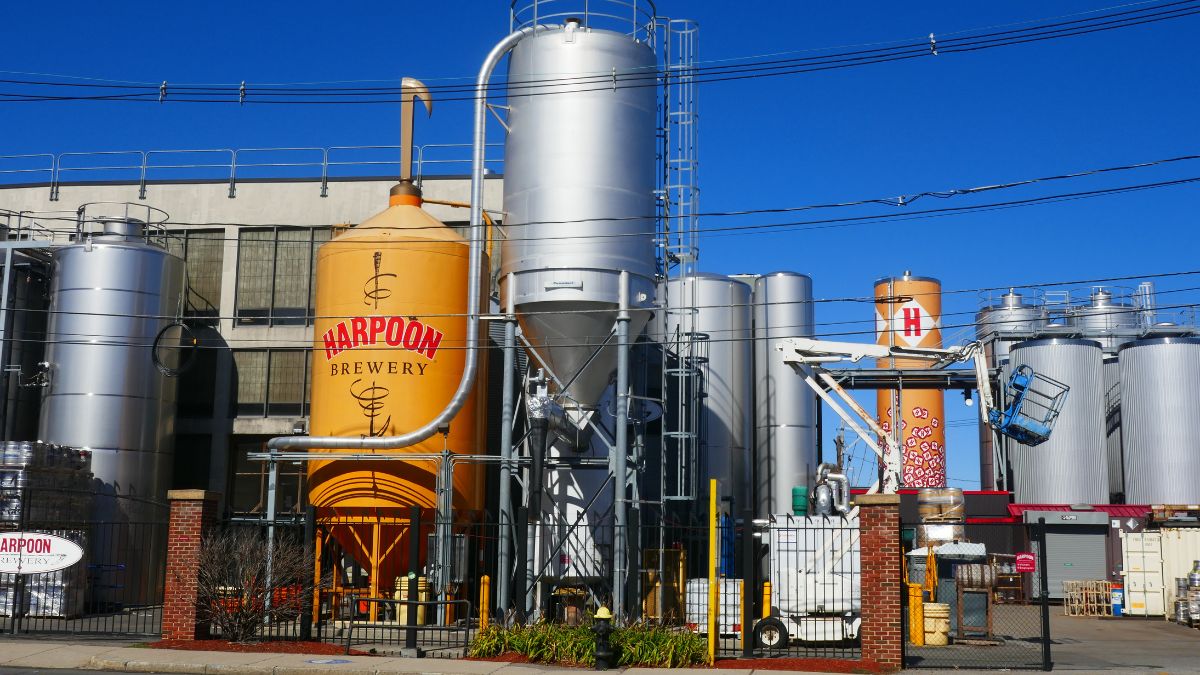 Exterior of Harpoon Brewery in Boston’s Seaport District